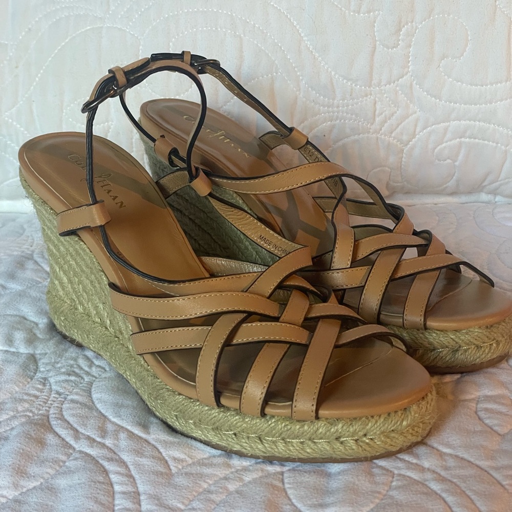 Cole Haan Tan Wedge Sandals with Braided genuine Leather 7.5B